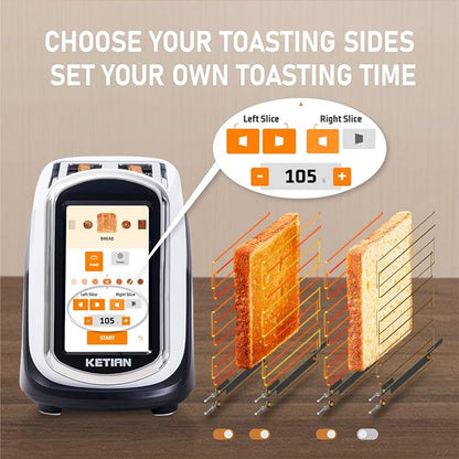 2 Slice Touchscreen Toaster, 2 Wide Slots, Smart Bread Toaster