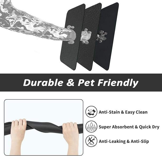 HotLive Dog Food Mat - Absorbent Cat Mat for Food and Water, No Stains Pet Feeding Bowl Mat, Easy to Clean Pet Placemats, Quick Dry Dog Water Dispenser Mat for Messy Drinkers | Black 24"x 36"
