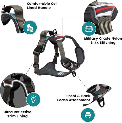 Embark Adventure Dog Harness, Reflective Trim No Pull Dog Harnesses for Small Sized Dogs - Military Grade Nylon, Front Clip with Gel Lined Handle.