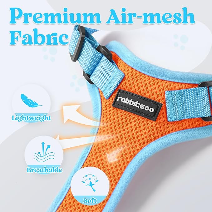 rabbitgoo Cat Harness and Leash Set, Escape Proof Soft Adjustable Vest Harnesses for Outdoor Walking, Easy Control Breathable Kitten Jacket with Reflective Strips, Orange & Light Blue, M