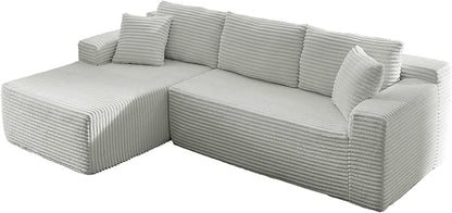 Modular Cloud Sectional Couch with L-Shape Chaise,Modern Upholstered Couches with Deep Seat,Corduroy Sponge Compressed Sofa for Living Room,No Assembly Required (Light Gray)