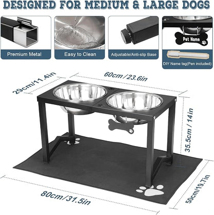 Elevated Dog Bowls, Metal Raised Dog Bowl Stand with 2 Thick 111oz Capacity Stainless Steel Food Bowls & Non-Slip Mat - 14" Tall for Large/Extra Large Breeds