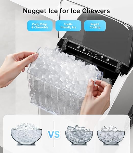 WIE Nugget Ice Maker Countertop 40LBS/24H, Chewable Pellet Ice Makers 8 Mins