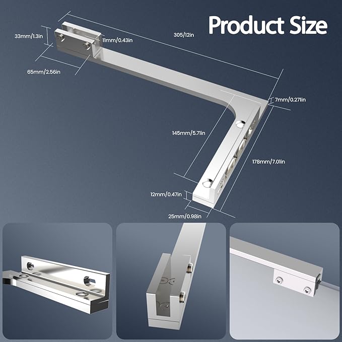 Shower Glass Support Bar, Both Sides Available, Frameless Bathroom Glass Clamp