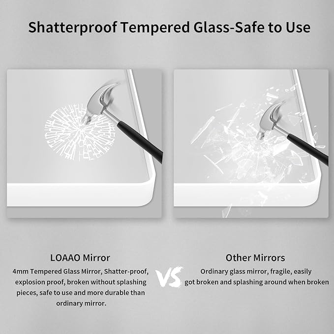 LOAAO 60x36 Inch White Metal Framed Bathroom Mirror