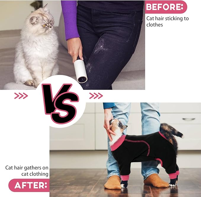 QBLEEV Sticky Hair Cat Clothes, Prevent Fur Shedding Shirts for Cats Only, Kitten Pajamas Costumes Outfits for Daily Wear Parties Photography, Anti-Shed Cat Onesie Recovery Suit for Cat or Small Dogs