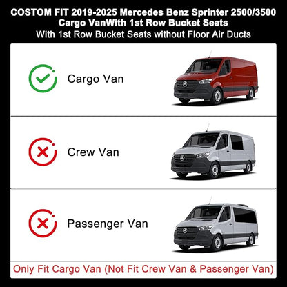 Floor Mats for 2019-2024 2025 Mercedes-Benz Sprinter 2500/3500 Only Fit Cargo Van (Not Fit Crew & Passenger), TPE All Weather Protection Front Row Van Floor Liners Accessories,Black