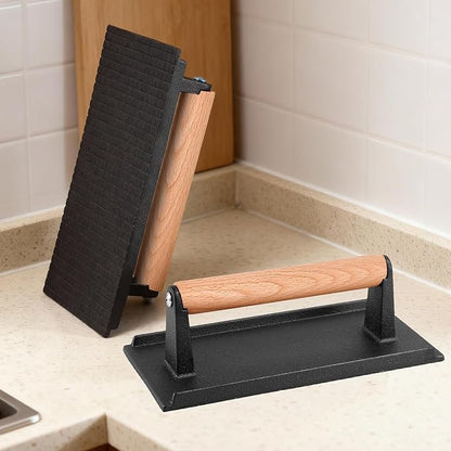 2 Pack Cast Iron Grill Press, Heavy Duty Rectangular Griddle Weight