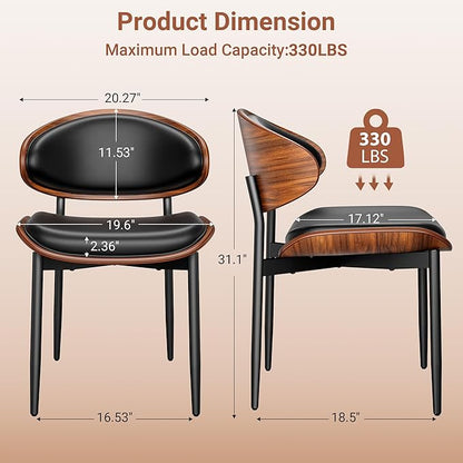 YaFiti Dining Chairs Set of 6, Dining Room and Kitchen Chairs, Mid Century Modern Retro Chair, Upholstered PU Leather Chairs for Vanity with Walnut Bentwood and Metal Legs (Black)