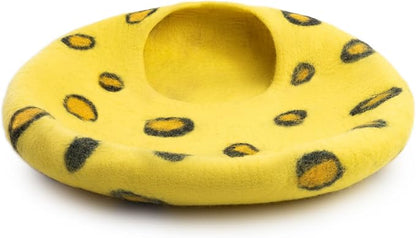 Luxurious Merino Wool Cat Cave - Foldable Hideaway Pod for Indoor Cats - Premium Felt Kitten Pet Enclosure - Covered Cat House for Ultimate Cozy Comfort by Woolygon (Cheetah)