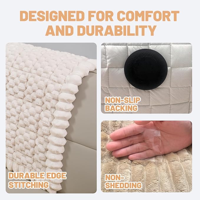 Couch Cover for Dogs Washable,Non Slip Fuzzy Durable Pet Friendly Cozy | Soft Slipcovers for 3 Cushion Sofa Cover,Plush Thick Protector Fits Mat Bed Leather & Fabric Couches (Beige 27.6"x70.9")