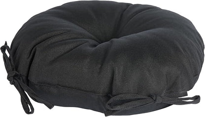 Magpie Fabrics Outdoor 15"x15"x4" Round Bistro Seat Cushions with Ties Set of 2, Tufted Waterproof Patio Floor Chair Pads for Home Garden Balcony Kitchen Office Porch, Black