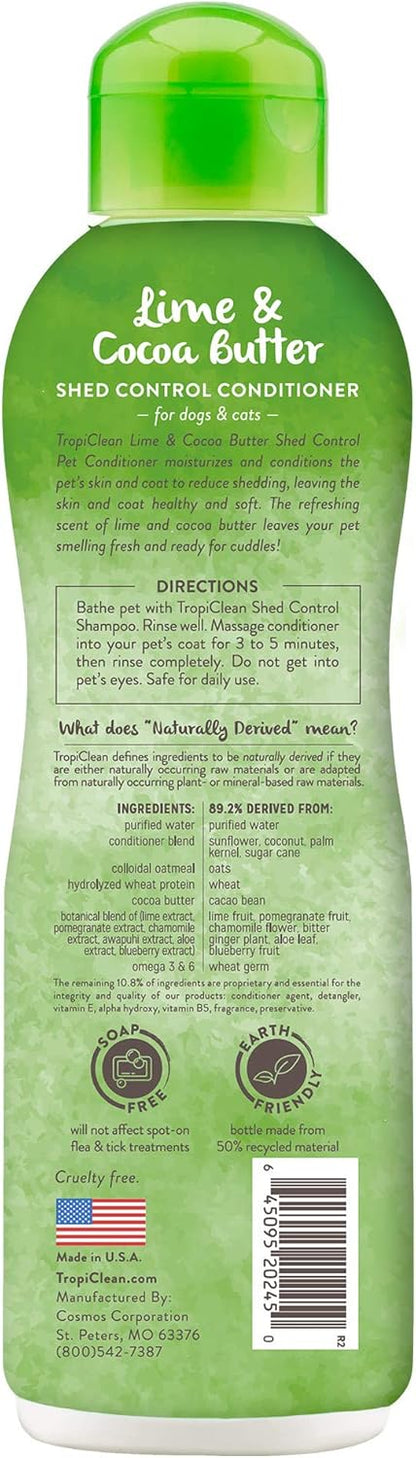 TropiClean Deshedding Dog Conditioner, Reduces Shedding & Softens Coat, Puppy Safe, Made in the USA, Lime & Cocoa Butter Scent, 20oz.