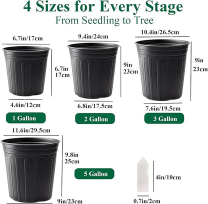 100 Pack 1 Gallon Flexible Plant Nursery Pots Plastic Seedling Starting Pots with Drainage Holes Soft Flower Pots Plant Container with Plant Labels, Black