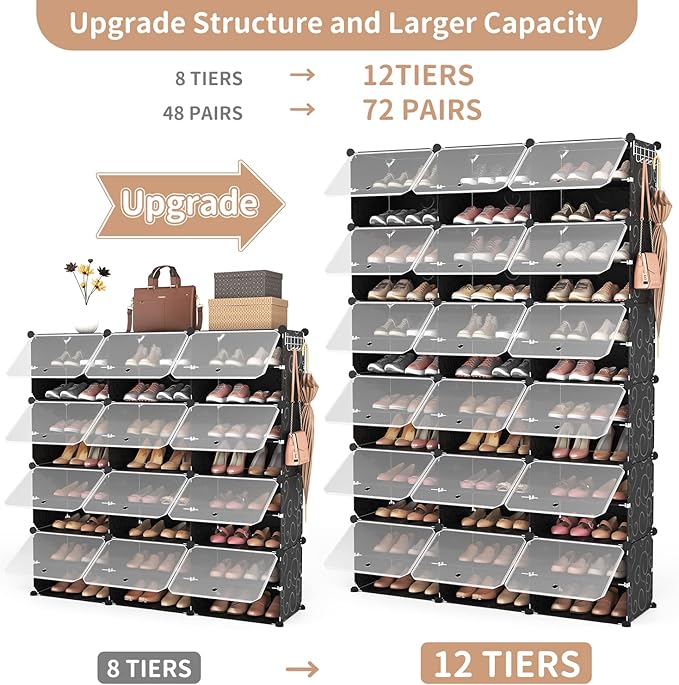 ROJASOP Portable Shoe Rack Organizer, 72 Pairs Covered Shoe Rack Shoe Organizer
