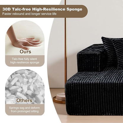 106'' Boneless Couches for Living Room, L Shaped Modular Sectional Sofa with Chaise Lounge, Faux Rabbit Fur & Layered Cushion Deep Seat Cloud Couch, No Assembly (Black, 130 U Shaped)