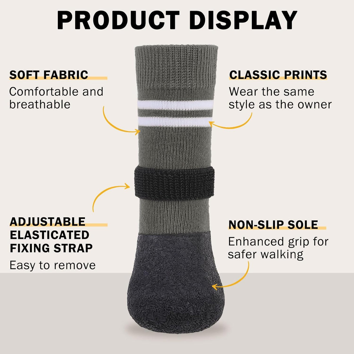 SCENEREAL Anti Slip Dog Boots & Paw Protectors for Hardwood Floor, Extended Dog Socks to Prevent Licking Paws, Waterproof Pet Snow Rain Shoe for Winter Medium Senior Dogs, Grey M
