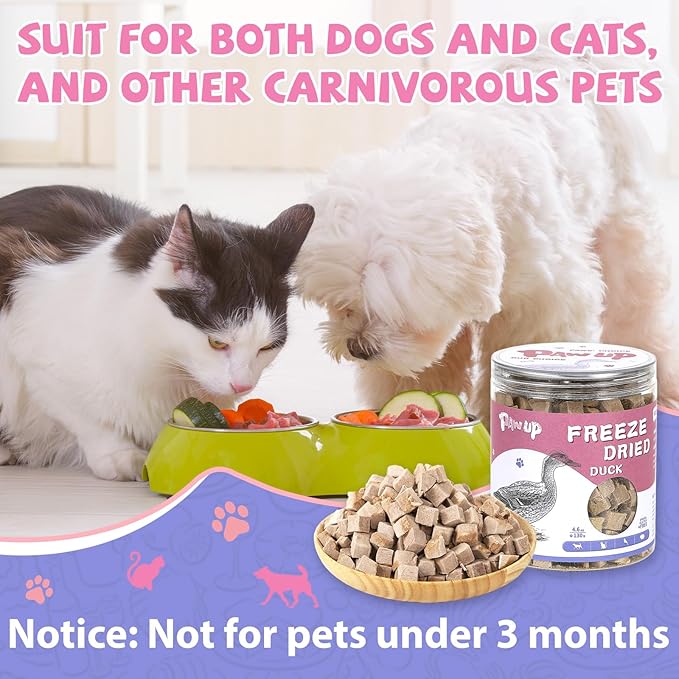 PAWUP Freeze Dried Duck Treats for Cats Dogs, Rawhide Free Freeze-Dried Raw Food Topper, High Protein, Gluten&Grain Free, 4.6oz