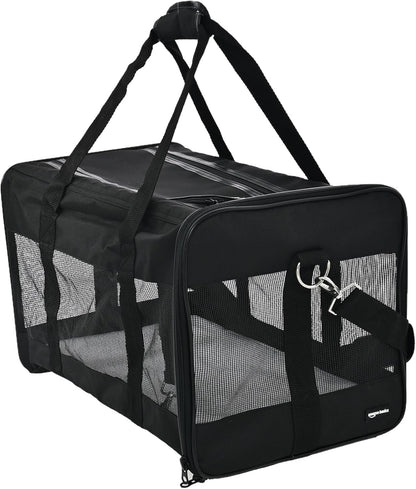 Amazon Basics Soft-Sided Mesh Pet Travel Carrier for Dog, Cat, up to 22 pounds, 19.7" L x 12" W x 12" H, Black