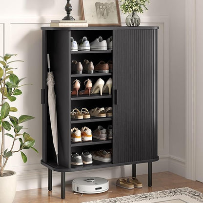 Shoe Storage Cabinet with Adjustable Shelves, 6-Tier Mid-Century Modern Shoe