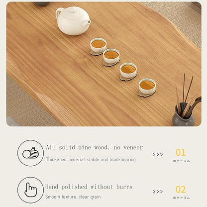 Solid Wood Japanese Tea Table, Simple and Modern Low Design, Tatami Tea Style, Zen-Inspired Kotatsu, Bay Window Seating, Floor Style (Natural Wood, 160 * 60 * 35cm)