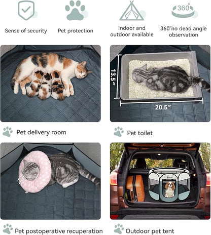 Siedihit Dog Cat Playpen Tent Crate Cage with 2 Washable Pads, Small Grey | Pet Nursing Enclosure Camping Rest Zone for Recovering Pets New Pet Quarantine Room Portable Pop Up Easy Set up lightweight