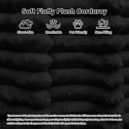 50" W Oversized Round Chaise Lounge Chair with Ottoman Indoor Boneless Plush Fluffy Corduroy Circle Couch Soft Comfy Cozy Cloud Reading Chair for Living Room, Playroom, Bedroom - Black