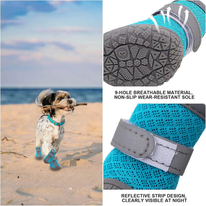Dog Shoes for Small Dogs, Puppy Dog Boots & Paw Protector for Winter Snow Day, Summer Hot Pavement, Waterproof in Rain Weather, Ourdoor Hiking, Indoor Hardfloors with Anti Slip Sole 4PCS/Set