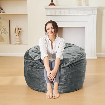 3 Feet Bean Bag Chair - BeanBag Chairs for Adults, Living Room Furniture Sofa with Soft Micro Fiber Cover, Round Fluffy Couch for Bedroom College Dorm - Grey