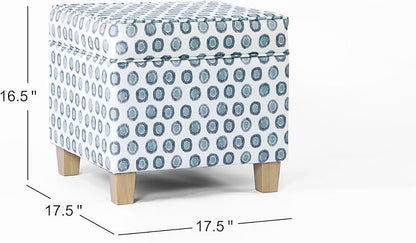Homepop Home Decor | K7342-A876 | Classic Square Storage Ottoman with Lift Off Lid | Ottoman with Storage for Living Room & Bedroom, Small Multi Green Medallion Ikat Print