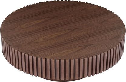 35.43''/90CM Round Wood Coffee Table for Living Room, Modern Handcraft Drum Coffee Table, Circle Wooden Tea Table for Small Space Apartment (Walnut, Ø35.43 x 13.77)