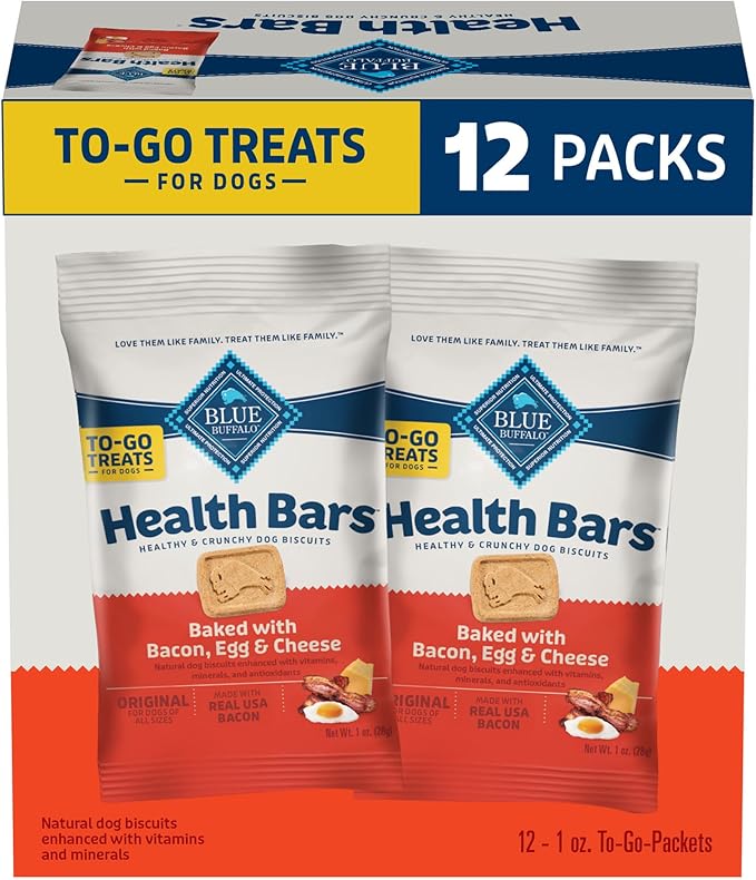 Blue Buffalo Health Bars Natural Crunchy Dog Treats TOGO Mini Biscuits Bacon Egg & Cheese