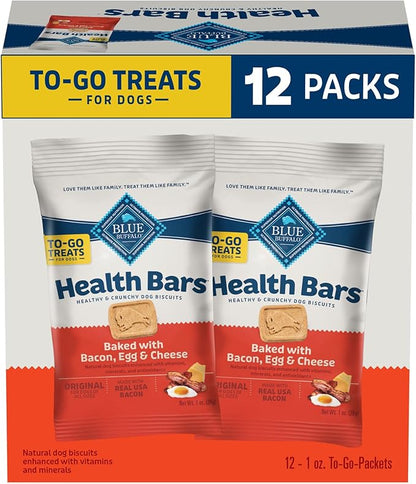 Blue Buffalo Health Bars Natural Crunchy Dog Treats TOGO Mini Biscuits Bacon Egg & Cheese