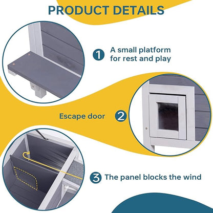 GEGURI Insulated Cat House Outdoor Weatherproof, Feral Cat Shelter for Winter, Large Wooden Enclosure