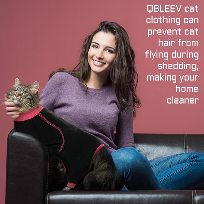 QBLEEV Sticky Hair Cat Clothes, Prevent Fur Shedding Shirts for Cats Only, Kitten Pajamas Costumes Outfits for Daily Wear Parties Photography, Anti-Shed Cat Onesie Recovery Suit for Cat or Small Dogs