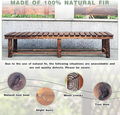 LSPYYDS Outdoor Garden Bench, 3-Person Wood Patio Bench Weatherproof Outdoor Backless Bench, Anti-Corrosion and Anti-Rust Garden Benches for Garden Lawn Porch Park Backyard (Carbonized,47.25''/120cm)
