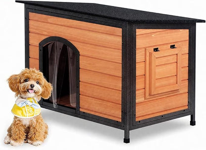 Outdoor Dog House Weatherproof with Door Dog Kennel Chew-Proof Metal Frame Removable Roof/Floor for Easy Cleaning
