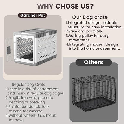 Collapsible Dog Crate for Large/Medium Dogs - 36" L Foldable Dog Cage No-Tool Assembly, Travel Dog Crate with 2 Wheels - Easy to Carry, Space-Saving, Indoor Outdoor Use, 36.4"(L) x22.84(W) 25.8"(H)