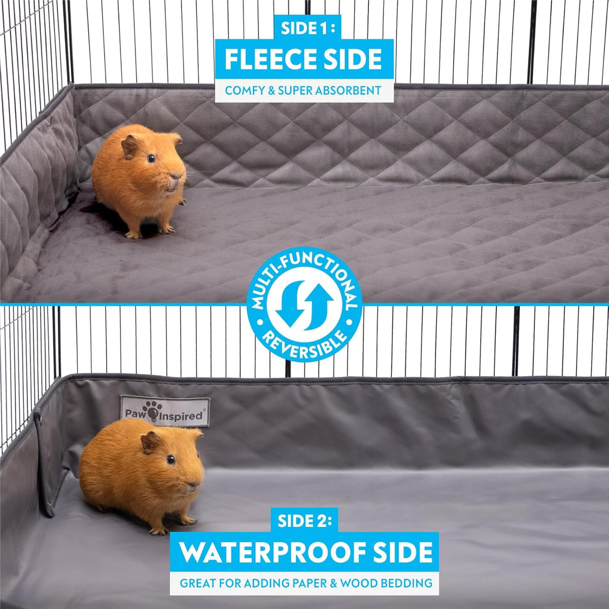 Paw Inspired Critter Box | Washable Guinea Pig Cage Liners with Raised Sides | Fleece Bedding for Guinea Pigs Rabbits, Hamsters, Small Animals | Edge Protected Pee Pads (2x4 (12" Grids))