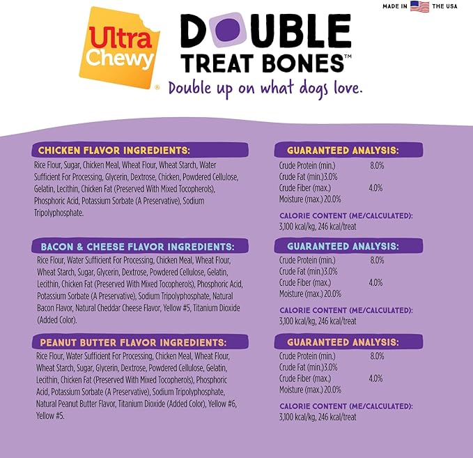 Ultra Chewy Peanut Butter, Chicken, Bacon and Cheese Flavors: Long-Lasting Treats Made in USA for Large and Small Breeds, Highly Digestible, for Aggressive Chewers (Favorite Flavors, 6 Count)