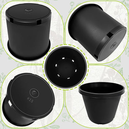 15 Gallon Nursery Pots Plastic Container Injection Molded Pot for Plants Flexible with Drainage Holes Suitable for Plants Soil Growers or Hydroponics Black 10 Pcs
