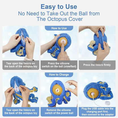 Interactive Dog Toys Octopus,Durable Automatic Jumping Dog Toy to Keep Them Busy,Squeaky Moving Tug of War Doggie Toy,USB Rechargeable Puppy Toys (Blue)