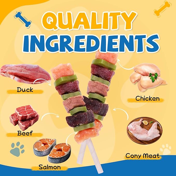 gazeupon Dog Treats, Multi-Flavored Kabobs Treats, High Protein Dog Chews, Made with Real Chicken, Duck, Beef, Rabbit, Salmon