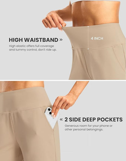 Women's Athletic Shorts with Zipper Pocket 7" High Waisted Stretchy Bermuda Shorts for Women Workout Running Casual