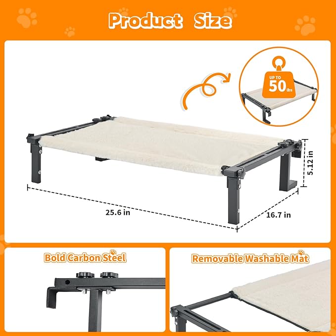 Cat Window Perch Bed Cat Hammock for Window Sill Seat, 2 in 1 Adjustable Large Cats Sleeping Beds with Cushion Steel Frame Kitten Perches for Windowsill, Bedside, Floor (Beige)