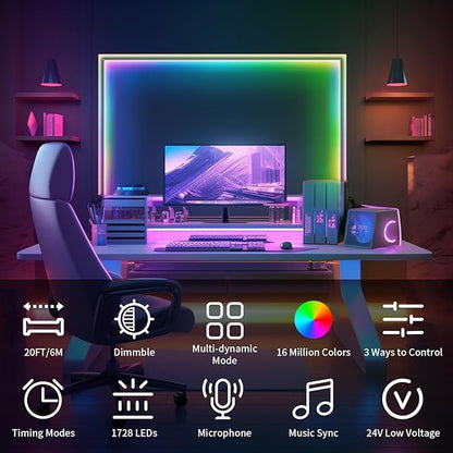 20FT LED Strip Lights COB Smart IC, 24V RGB LED Lights