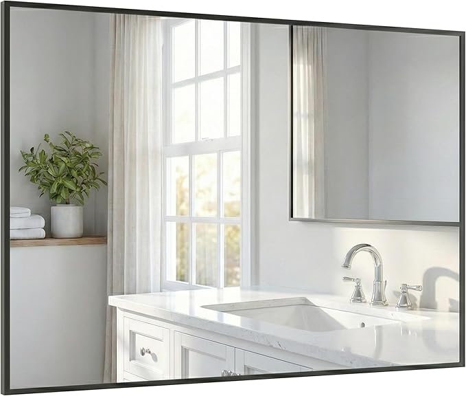 48''x36'' Extra Large Black Bathroom Mirror, Metal Framed Vanity Mirror