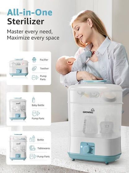 Grownsy Adjustable 4 in 1 Large Bottle Sterilizer and Dryer, 8 Bottles Capacity