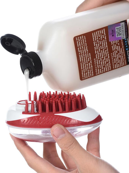 CHI for Dogs Soap Dispensing Palm Brush, Handheld Dog Bathing Scrubber with Built-In Shampoo Dispenser, Soft Rubber Bristles for Massaging and Deep Cleaning All Dog Coat Types, Red | Built-in shampoo dispenser, soft rubber bristles, massages while deep...