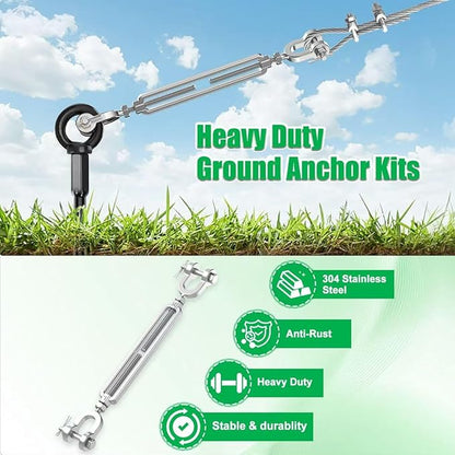 4 Pack 30" Heavy Duty Ground Anchors Shed Anchors Kit with 3/16" Galvanized Cable & M6 304 Stainless Steel Turnbuckles, Earth Anchors for Mobile Home Carport Gazebo Trampoline